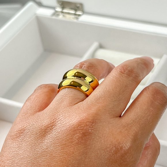 Jewelry - Stainless Steel Double Dome Ring Gold Plated Chunky Gold Ring Wide Thick Ring